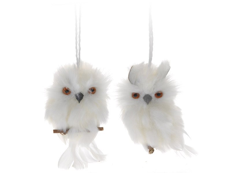 OFFERTA 3 PENDENTI GUFO BIANCO DECORAZIONE NATALIZIA 11CM