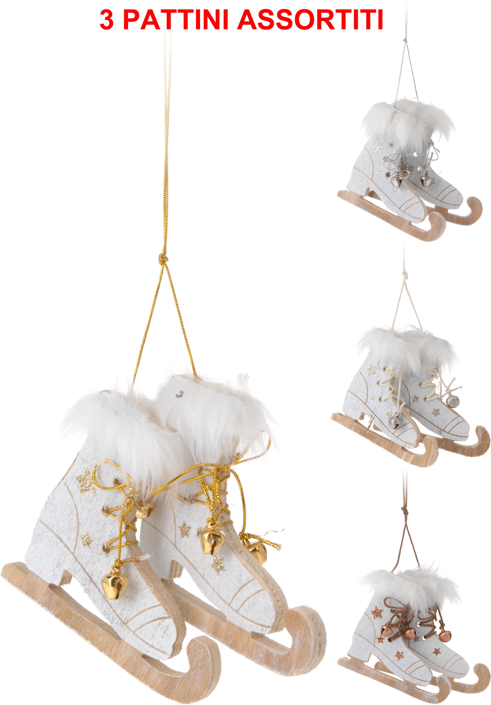 OFFERTA 3 PAIA DI PATTINI IN LEGNO APPENDIBILI ASSORTITI