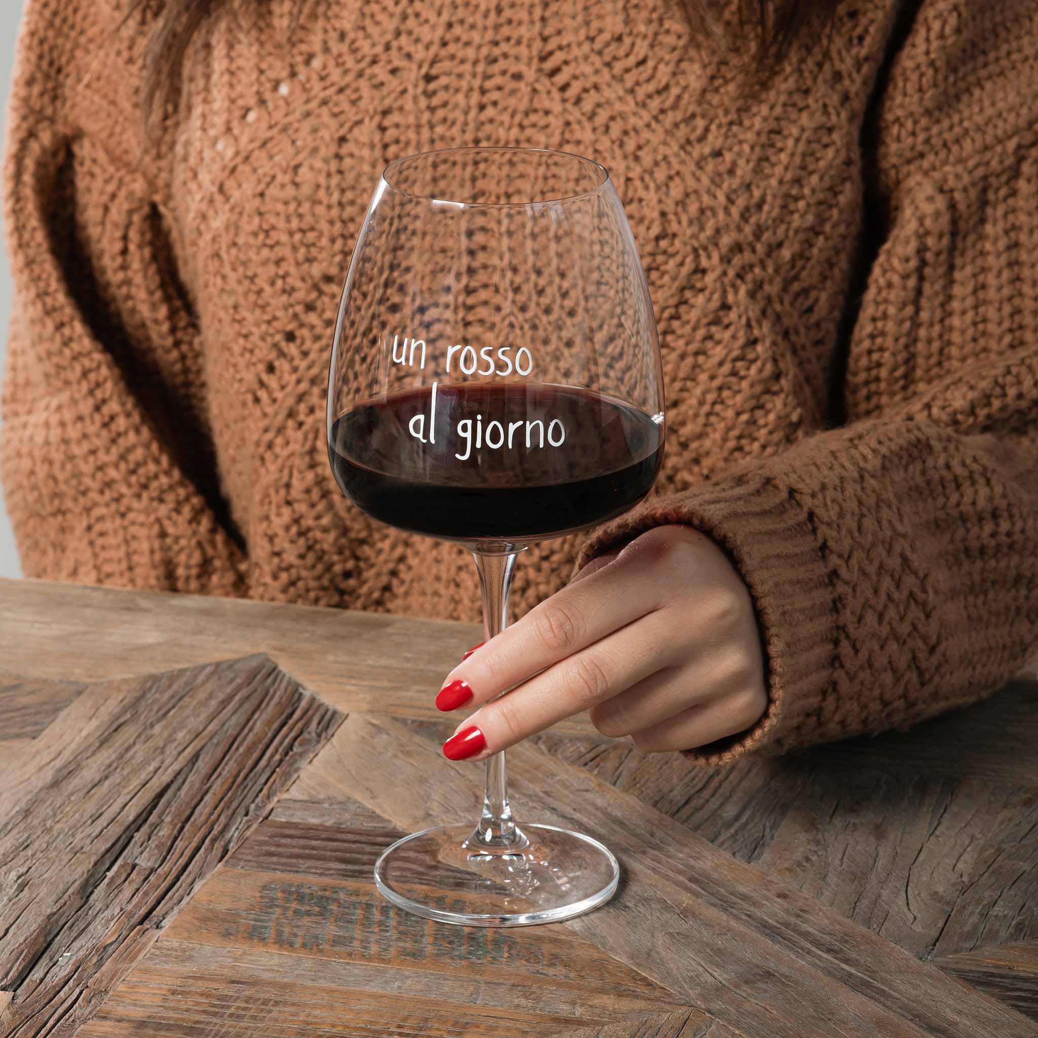 Set 2 calici vino Un rosso al giorno 77cl Altezza 24,6 x D11 cm decoro bianco SIMPLE DAY