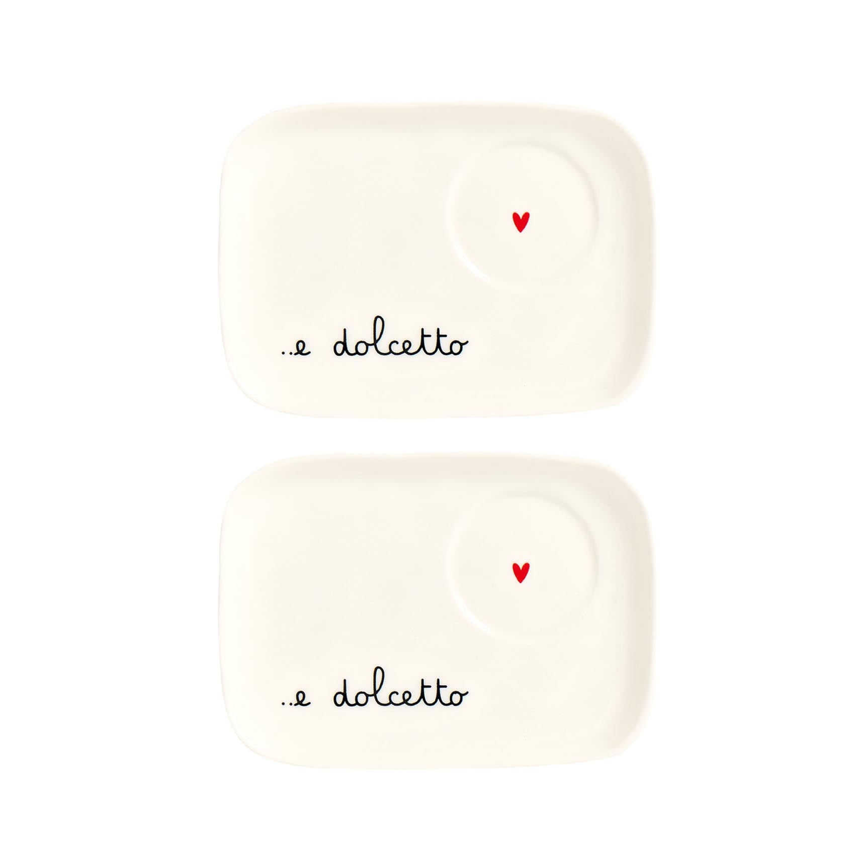 Set 2 Piattini Tazze Espresso '...e dolcetto' 14.2x10.2cm Bianco Simple Day