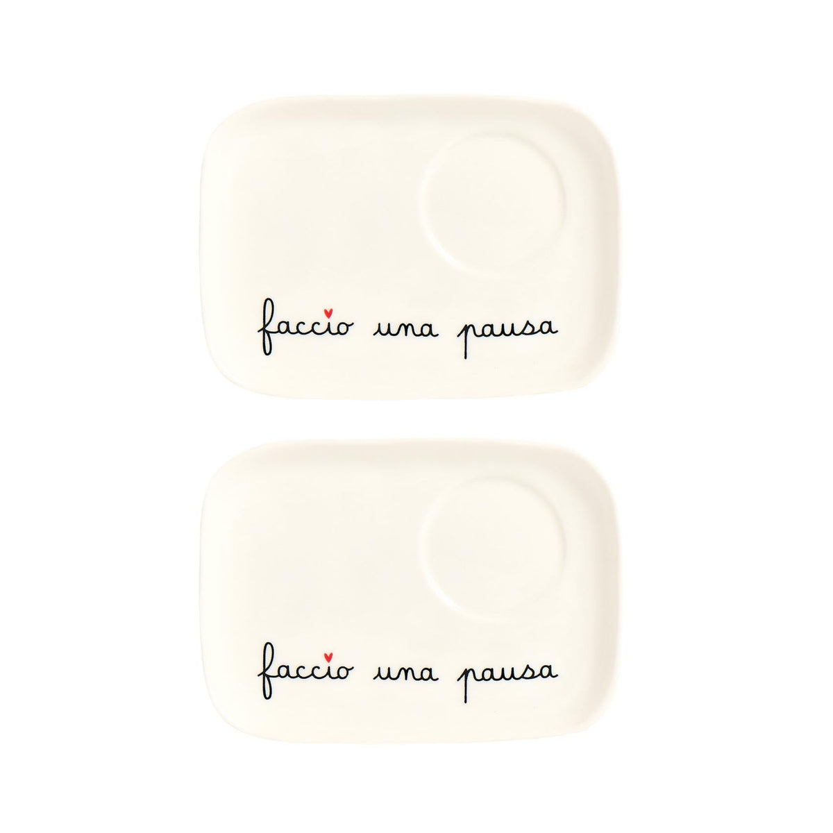 Set 2 Piattini per Tazze Espresso 14.2 x 10.2 cm Bianco con Scritta Nera Simple Day