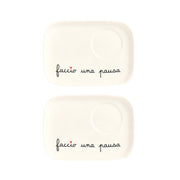 Set 2 Piattini per Tazze Espresso 14.2 x 10.2 cm Bianco con Scritta Nera Simple Day