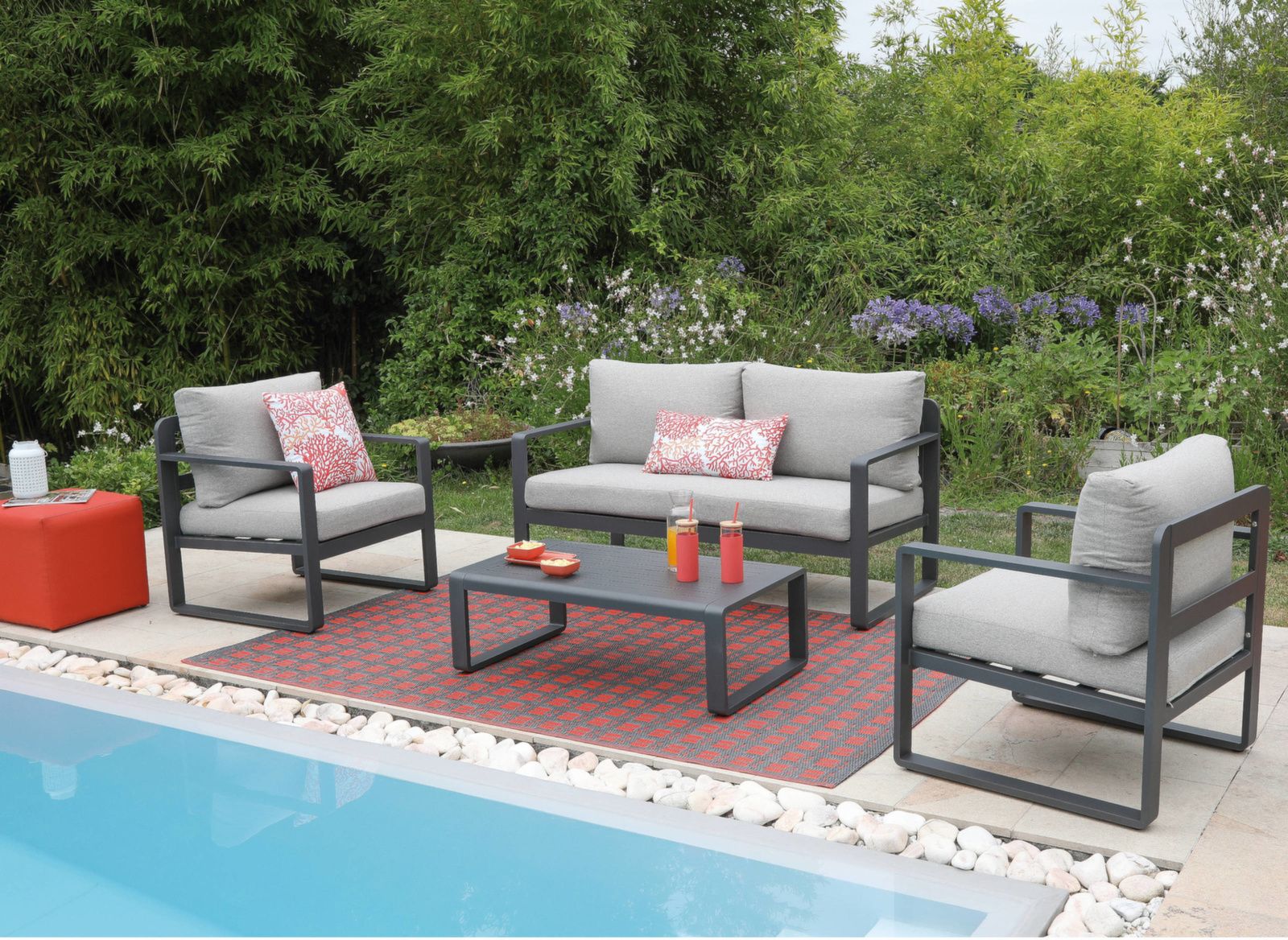 SET SALOTTO MOJITO II 4 PEZZI GRAFITE E GRIGIO