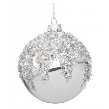 PALLINA DI NATALE SFERA IN VETRO TRIUMPH ARGENTO D80CM CON PAILLETTES