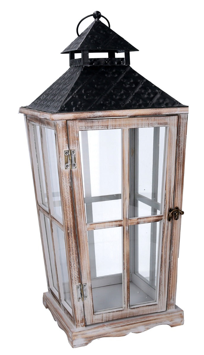 LANTERNA IN LEGNO NATURALE SBIANCATO RETTANGOLARE 28X28xH65CM