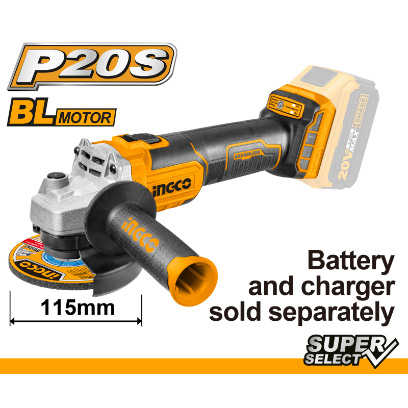 SMERIGLIATRICE ANGOLARE 115MM BATTERIA AL LITIO 20V NUDA BRUSHLESS