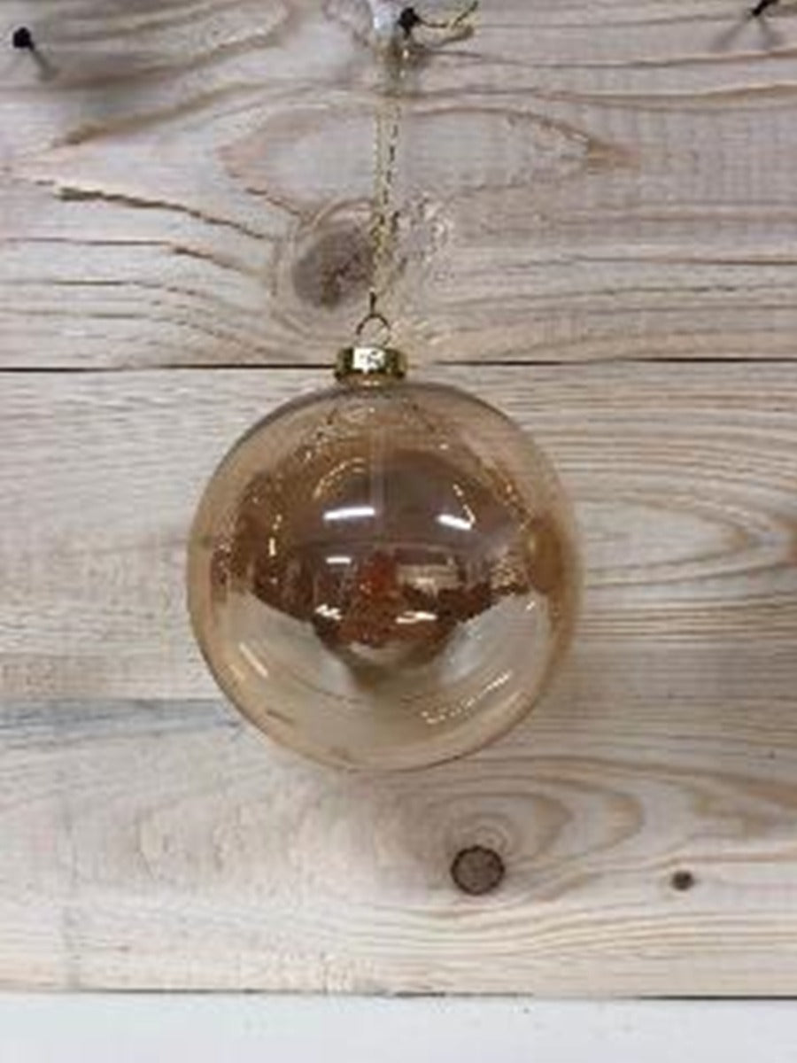 SFERA NATALIZIA IN VETRO TRASPARENTE AMBRATO Ø10CM