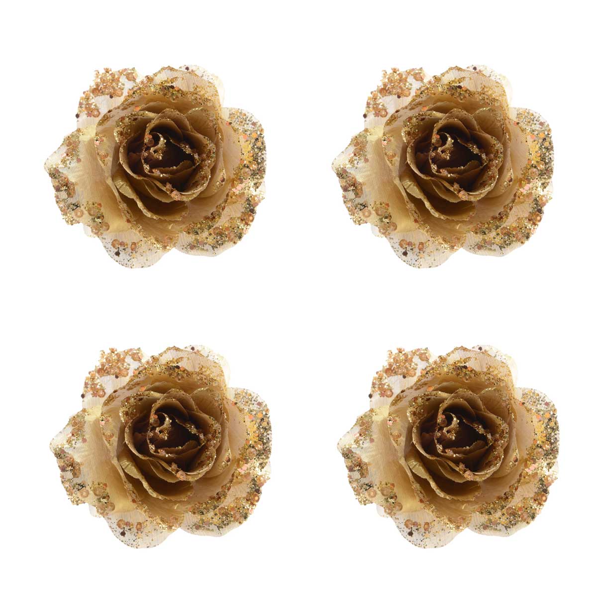 OFFERTA 4 ROSE ORO GLITTERATA 14CM