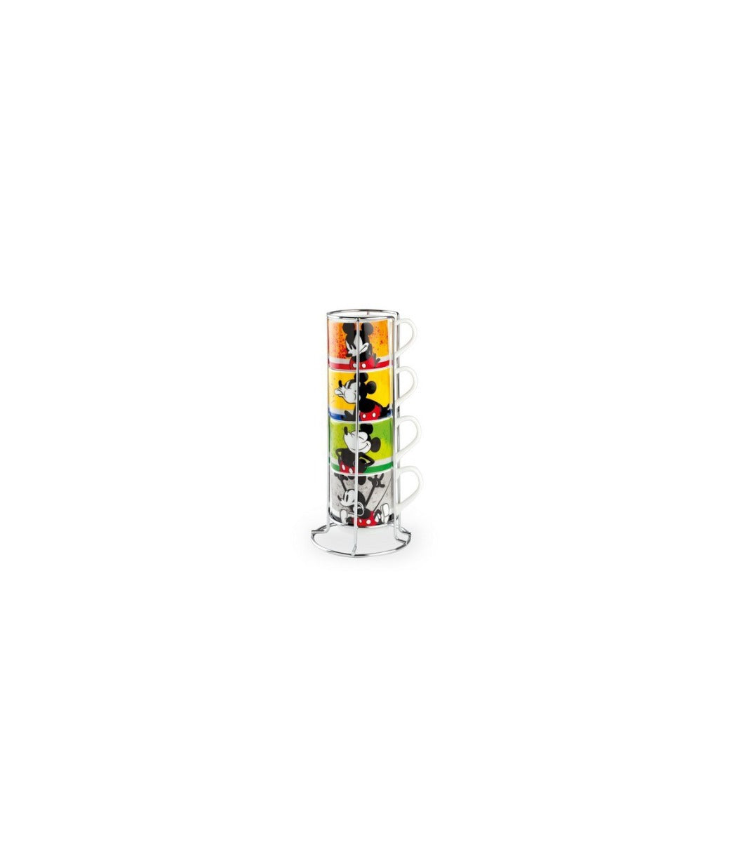 SET 4 TAZZINE DA CAFFE 80ML IMPILABILI C/SUPPORTO IN METALLO