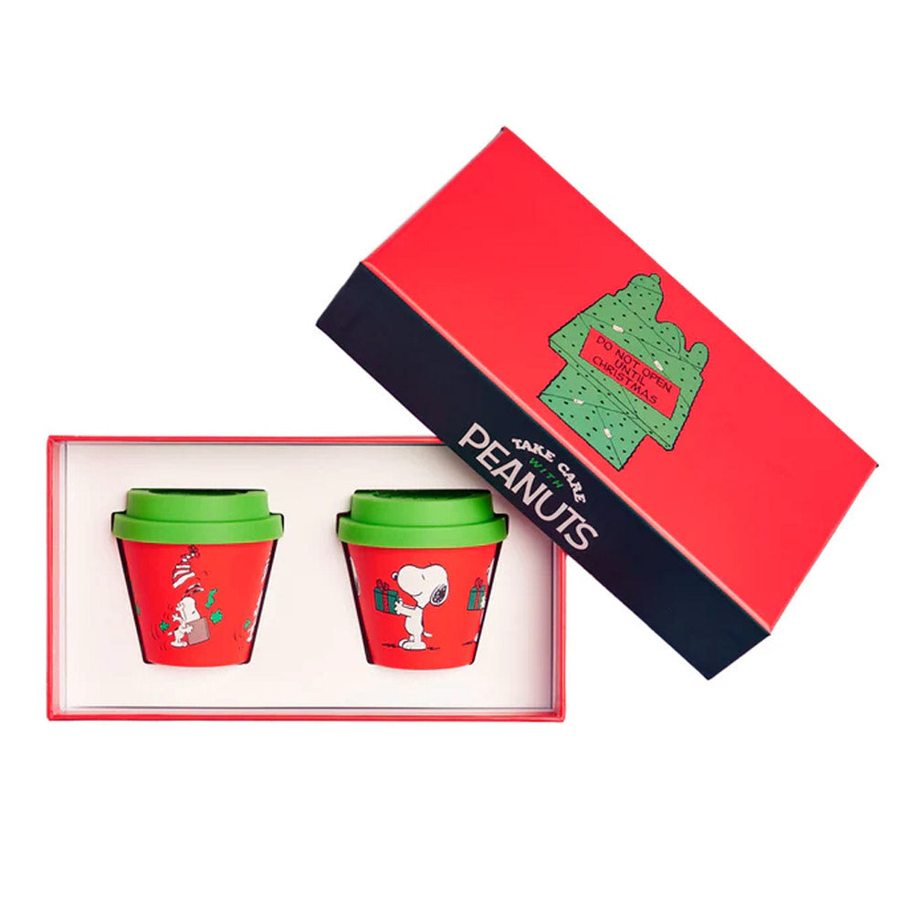 TAZZA ESPRESSO MUG CON TAPPINO SNOOPY NATALE "REGALO" 90ML 2 PEZZI