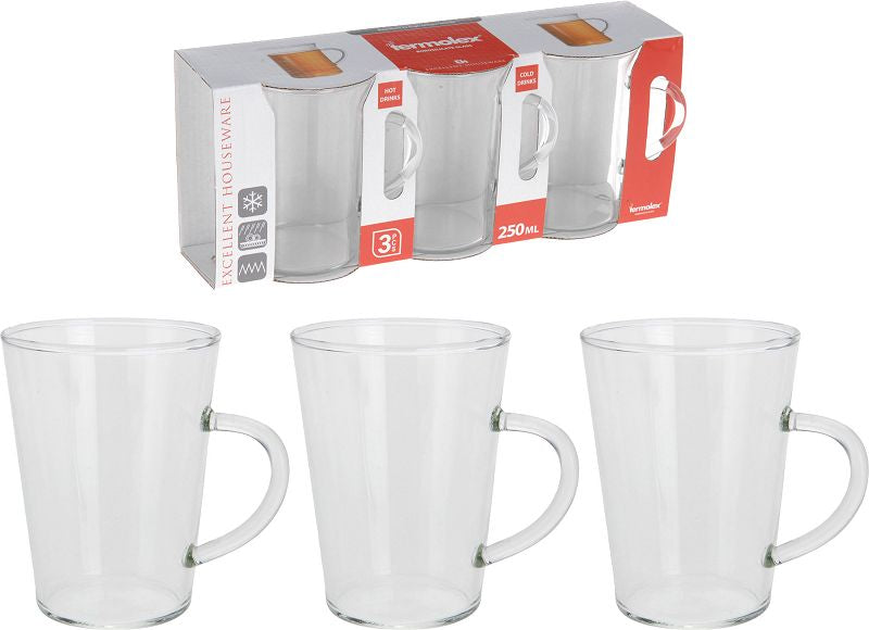 3 TAZZE MUG VETRO 250ML