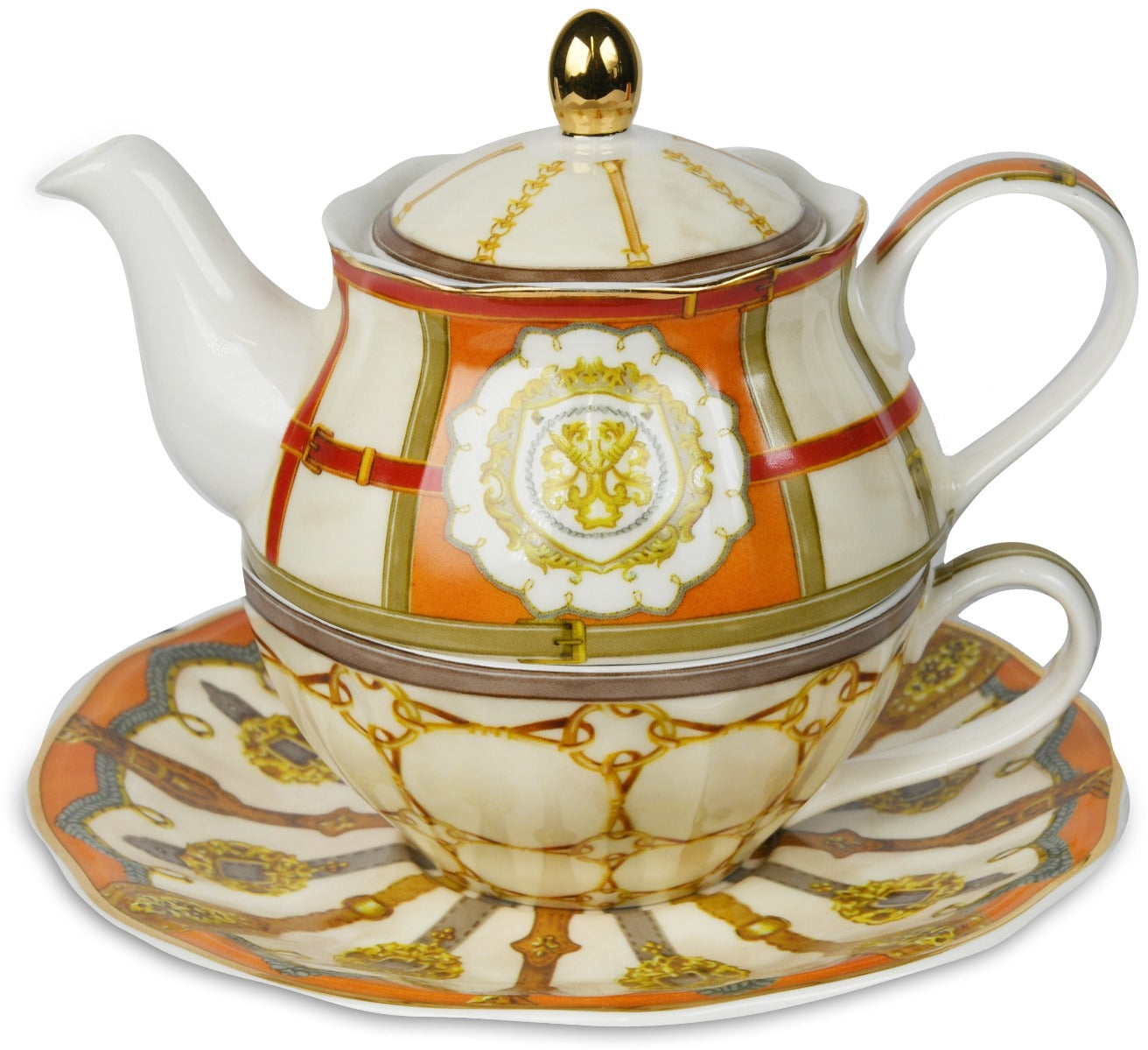 SET TEIERA – TAZZA “HORSES TEA FOR ONE – ORANGE”, FILO ORO