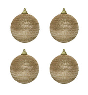 OFFERTA 4 PALLINE DI NATALE CON GLITTER EFFETTO DORATO 8CM CAMMELLO