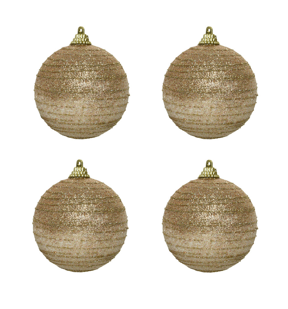 OFFERTA 4 PALLINE DI NATALE CON GLITTER EFFETTO DORATO 8CM CAMMELLO