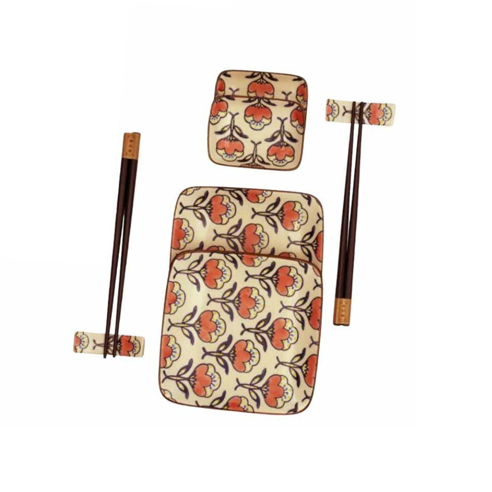 SET 2 CIOTOLINE 2 PIATTINI E 2 BASTONCINI LINEA ORIENTAL ROSSO