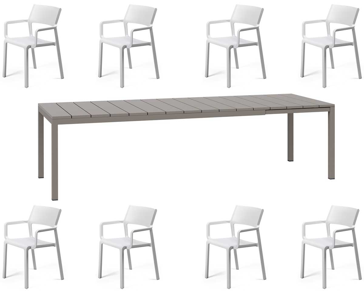 OFFERTA TAVOLO RIO 210/280 CON 8 POLTRONE TRILL TORTORA/BIANCO