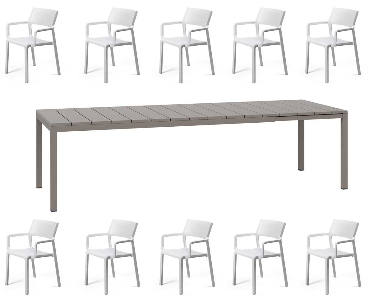 OFFERTA TAVOLO RIO 210/280 CON 10 POLTRONE TRILL TORTORA/BIANCO