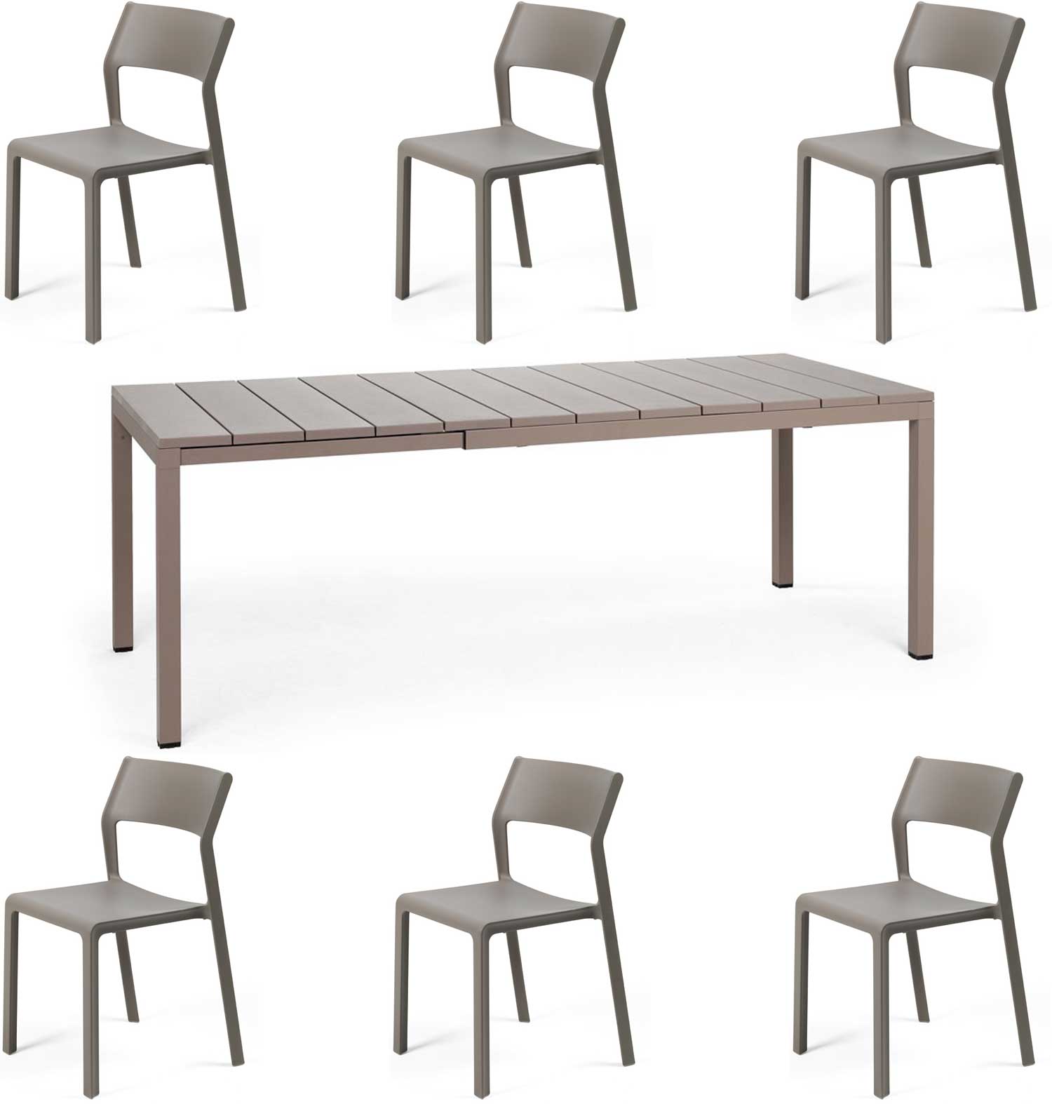 OFFERTA TAVOLO RIO 140/210 CON 6 SEDIE TRILL BISTROT TORTORA