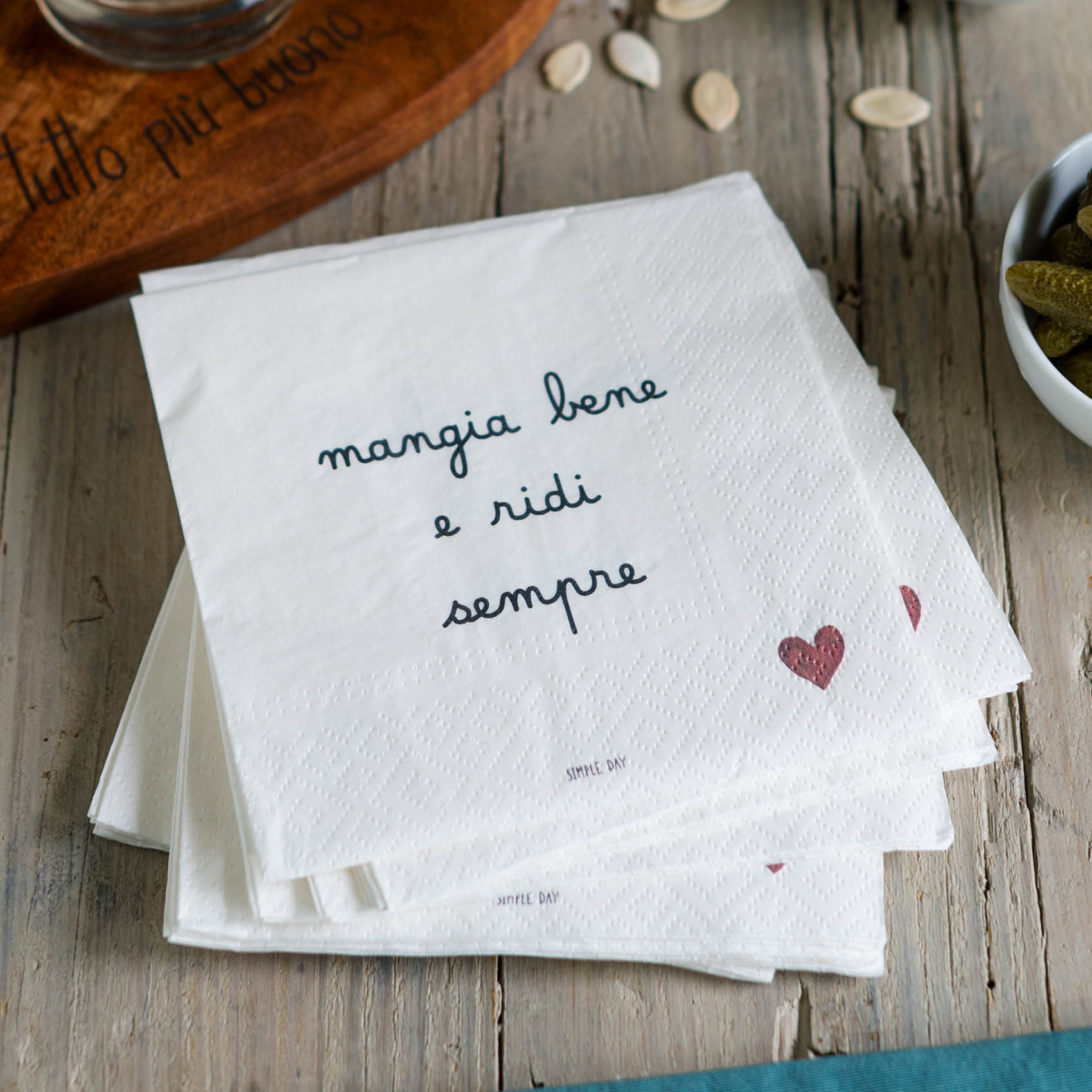 Set 20 tovaglioli in carta Mangia bene e ridi sempre 33 x 33 cm bianco SIMPLE DAY