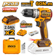 TRAPANO A PERCUSSIONE 20V COMPACT BRUSHLESS CON 2 BATTERIE