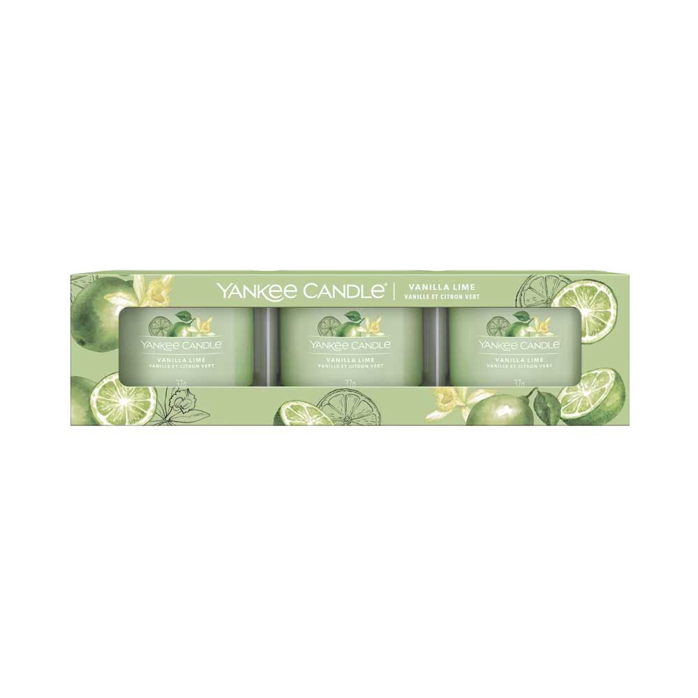 CONFEZIONE REGALO CON 3 CANDELE VOTIVE IN VETRO VANILLA LIME