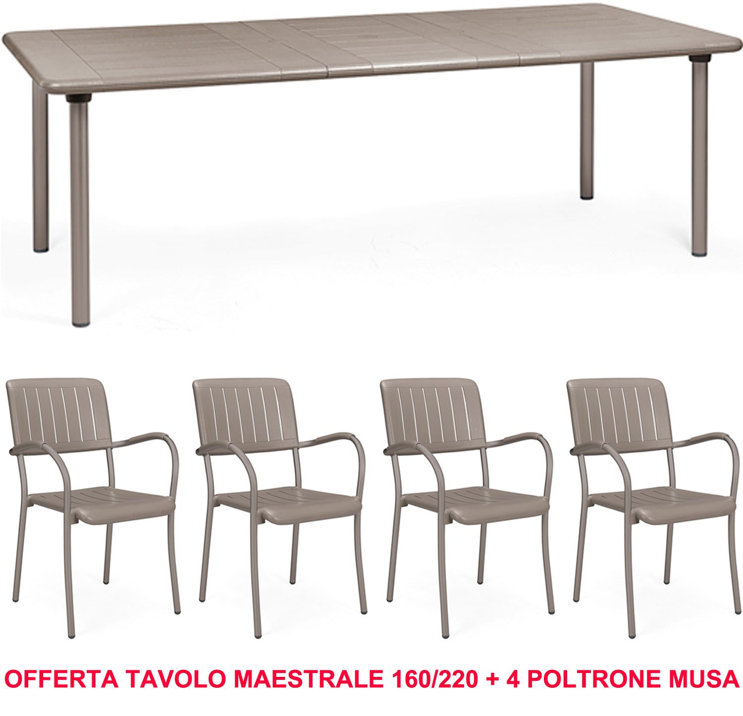 OFFRE TABLE MAESTRALE EXTENSIBLE 160/220CM + 4 FAUTEUILS MUSA COULEUR AU CHOIX