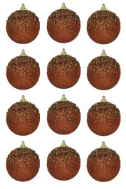 OFFERTA 12 PALLINE DI NATALE CON GLITTER E PAILLETS 8CM MARRONE