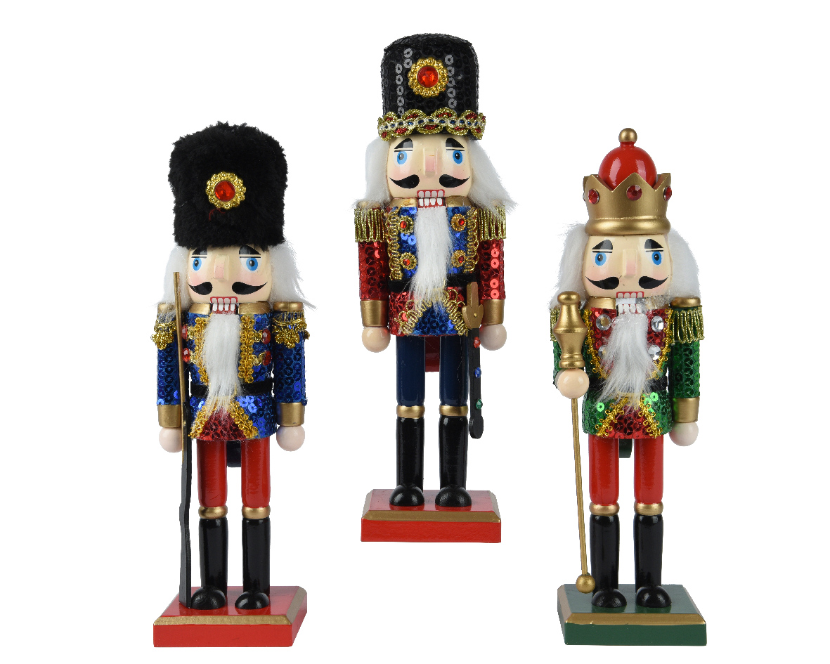 DECORAZIONE NATALIZIA, SCHIACCIANOCI IN LEGNO DI PINO, 8X6X25 CM, COLORE ASSORTITO