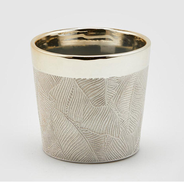 VASO IN CERAMICA PER PIANTE "FOGLIE" Ø13,5XH13CM AVORIO E ORO