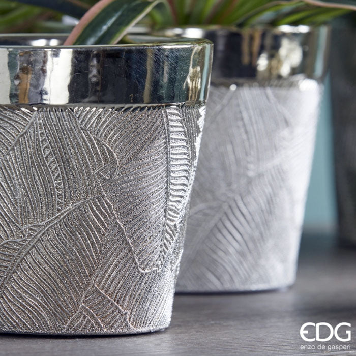 VASO IN CERAMICA PER PIANTE "FOGLIE" Ø13,5XH13CM AVORIO E ORO