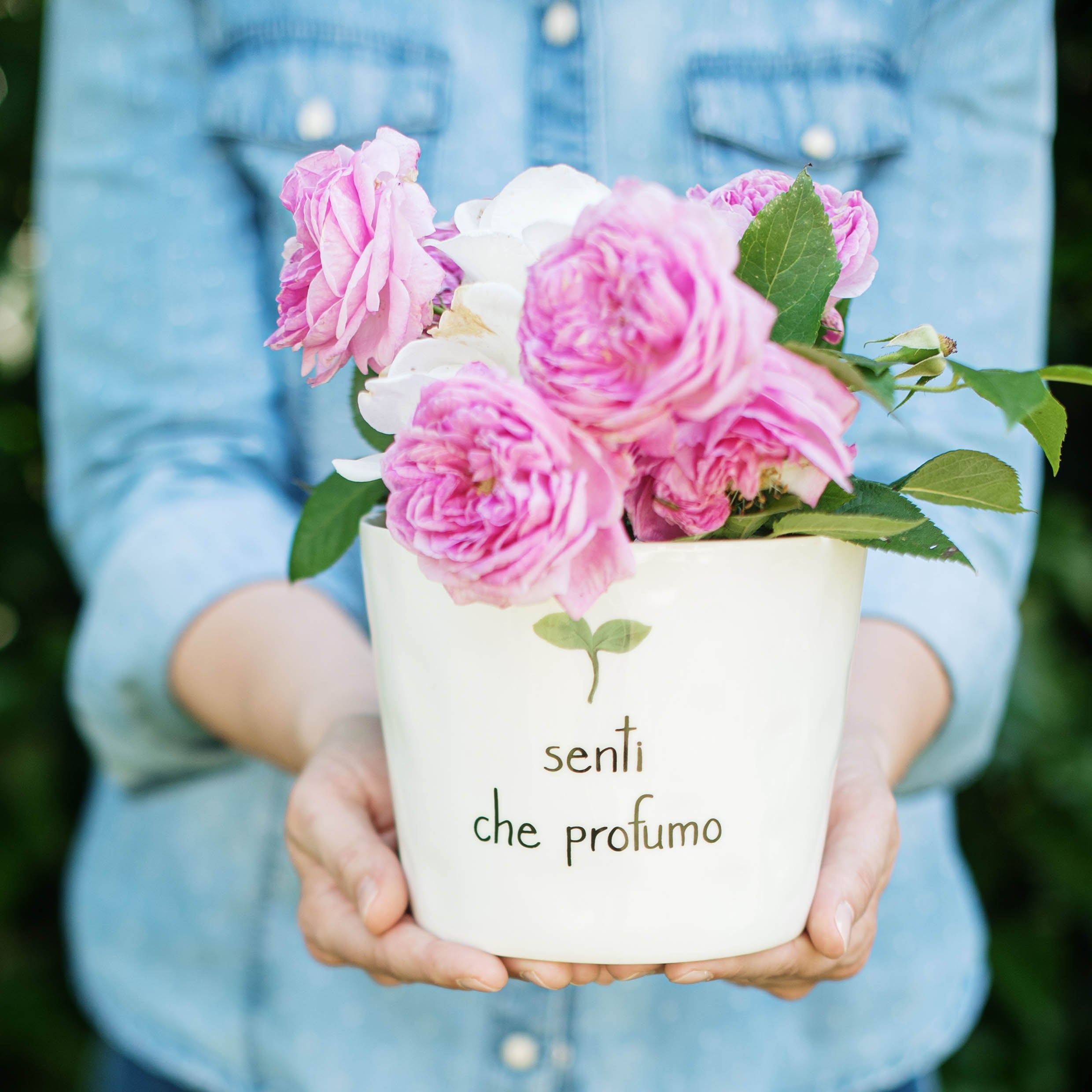 Vaso Senti che profumo con sottovaso D15cm x H12,5cm Bianco Simple Day