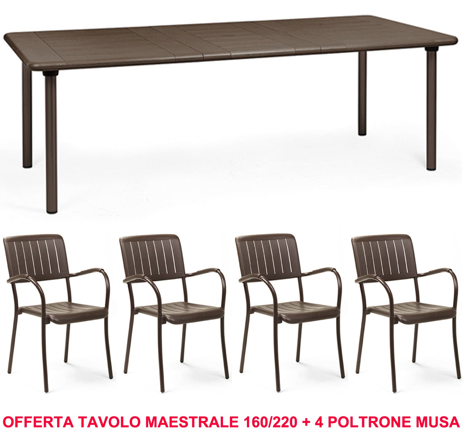 OFFRE TABLE MAESTRALE EXTENSIBLE 160/220CM + 4 FAUTEUILS MUSA COULEUR AU CHOIX