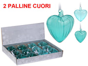 OFFERTA 2 PALLINE PENDENTE CUORE VETRO 10CM AZZURRA