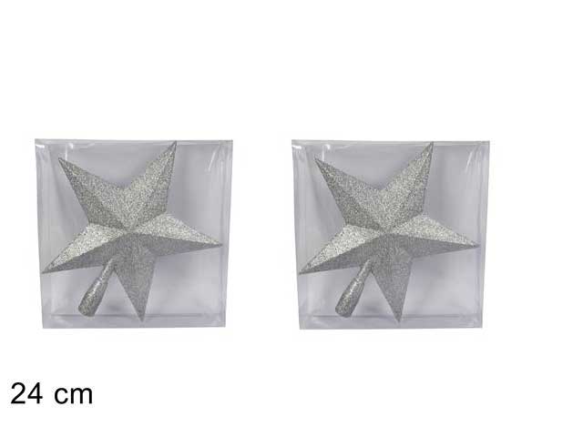 OFFERTA 2 PUNTALI STELLA ARGENTO GLITTER 24CM