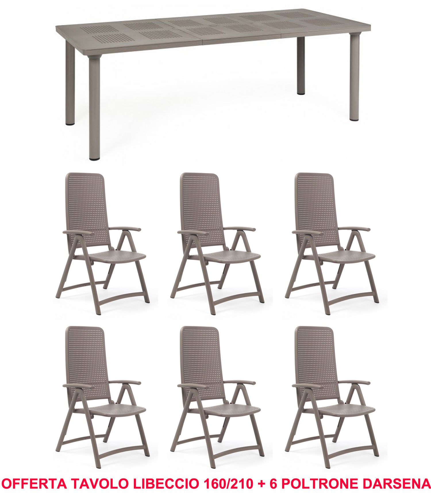 OFFERTA TAVOLO LIBECCIO ALLUNGABILE 160/220CM + 6 POLTRONE DARSENA COLORE A SCELTA