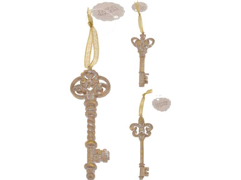 OFFERTA 3 DECORAZIONI NATALIZIE APPENDIBILI CHIAVE ORO 8CM