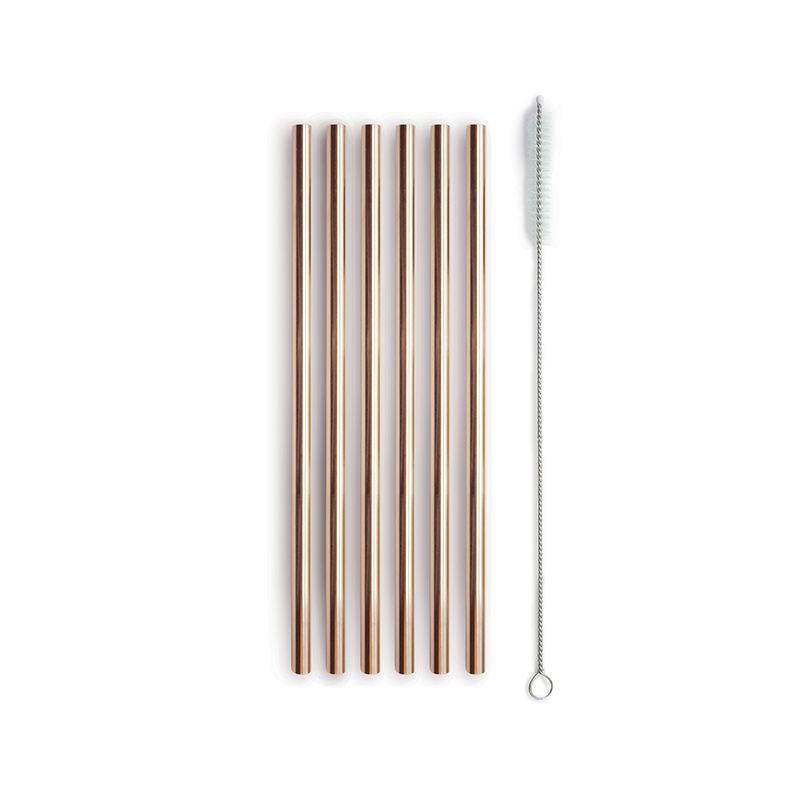 SET 6 CANNUCCE ACCIAIO CON SCOVOLINO ROSA/ORO