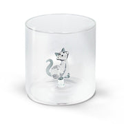 Bicchiere in Vetro Borosilicato con Statuina Gatto con Gomitolo 250 ml Trasparente Wd Lifestyle