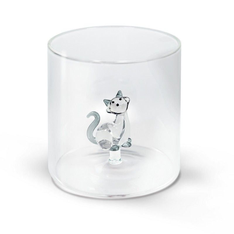 Borosilikatglas mit Katzenfigur und Wollknäuel 250 ml Transparent Wd Lifestyle