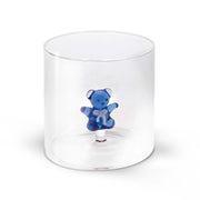 Bicchiere in vetro borosilicato con soggetto in vetro colorato all'interno figura Orsetto azzurro