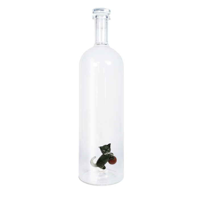 Bottiglia in Vetro Borosilicato con Decoro 3D Gatto 1.2L Trasparente WD Lifestyle