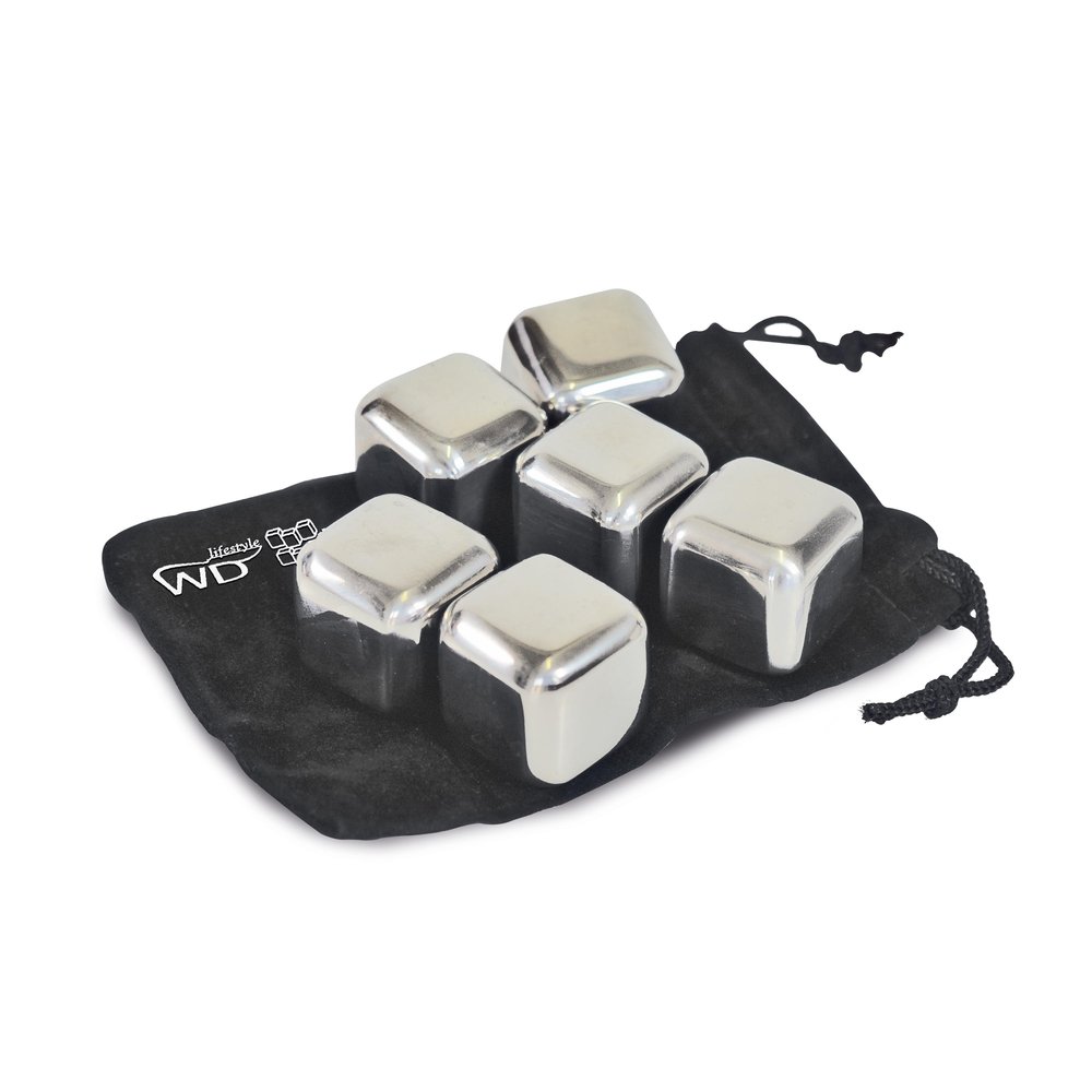 SET DI 6 CUBETTI RAFFREDDA DRINK IN ACCIAIO INOX RIUTILIZZABILI