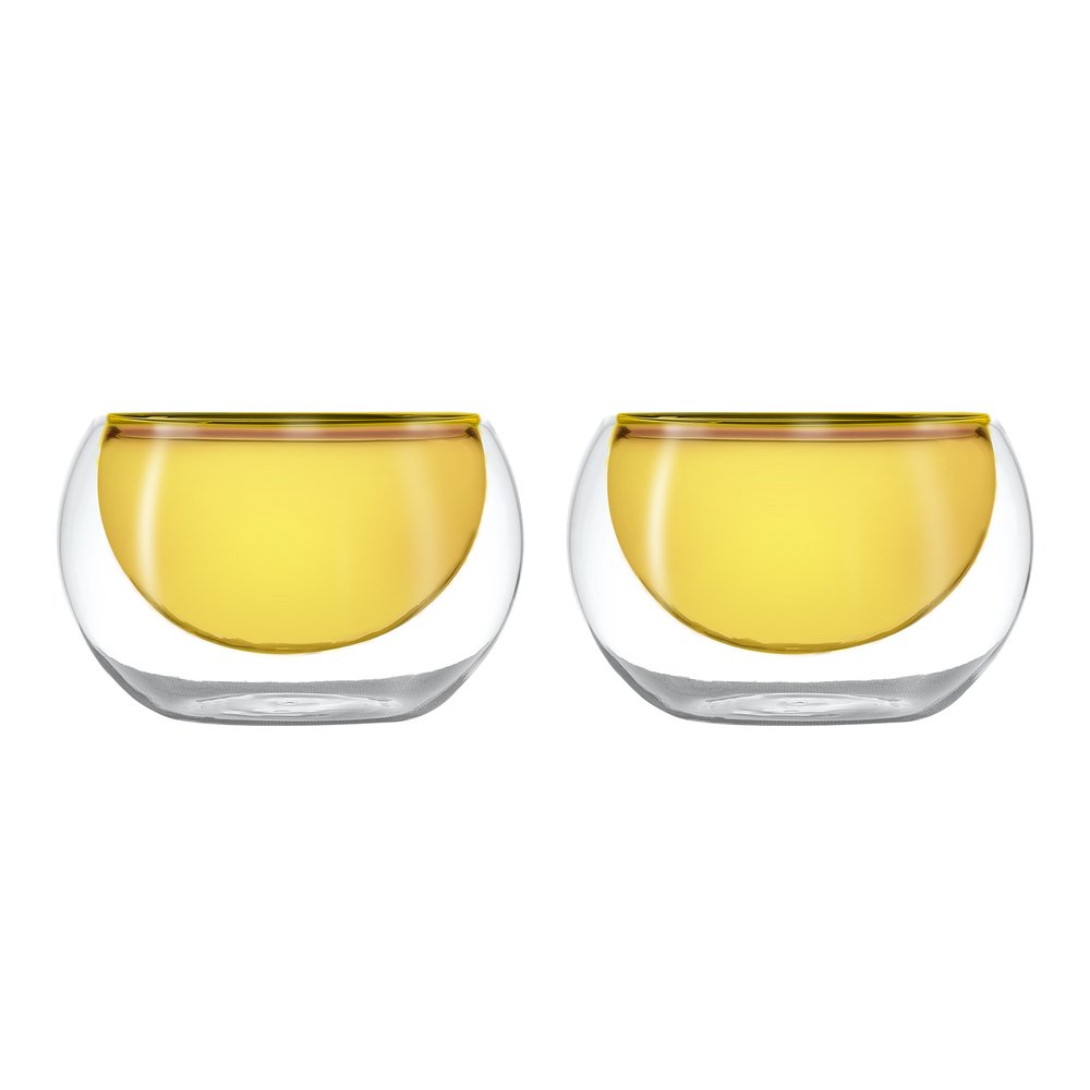 SET 2 CIOTOLE DOPPIA PARETE IN VETRO BOROSILICATO GIALLE