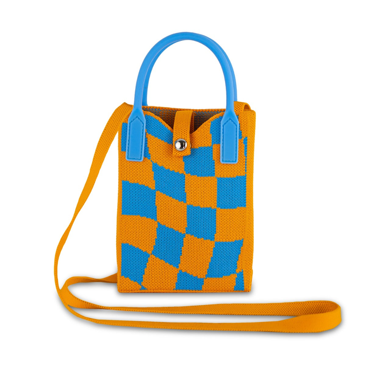 Portacellulare lavorato a maglia decorazione scacchi Arancione Blu WD LIFESYLE