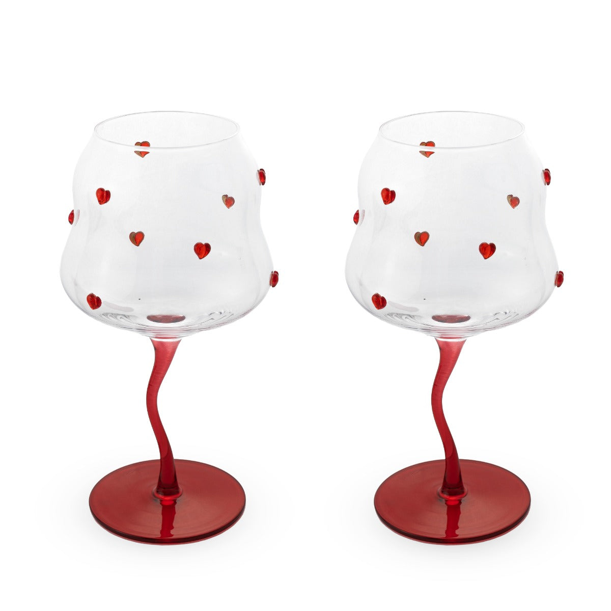 Set 2 Calici Cocktail 450ml Decorazione Cuori Rossi