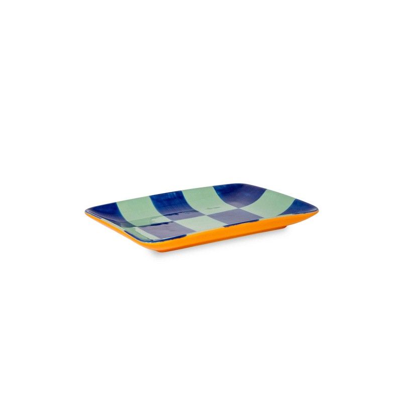 Piatto Piano in Gres 20.5 x 15.3 cm Scacchiera Blu e Verde WD LIFESTYLE