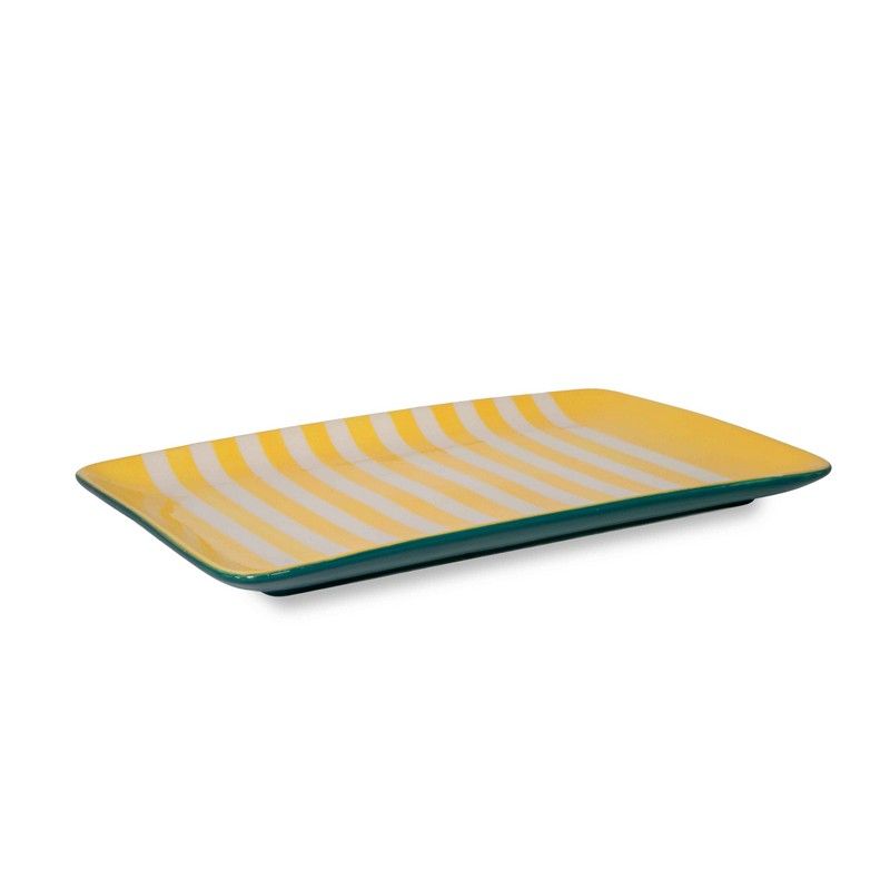Piatto Rettangolare in Gres 30x20.5x2 cm Giallo a Righe Bianche WD LIFESTYLE