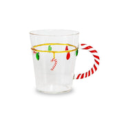 Mug in Vetro Borosilicato 425 ml con Manico Bastoncino di Zucchero e Decoro Luci di Natale Wd Lifestyle