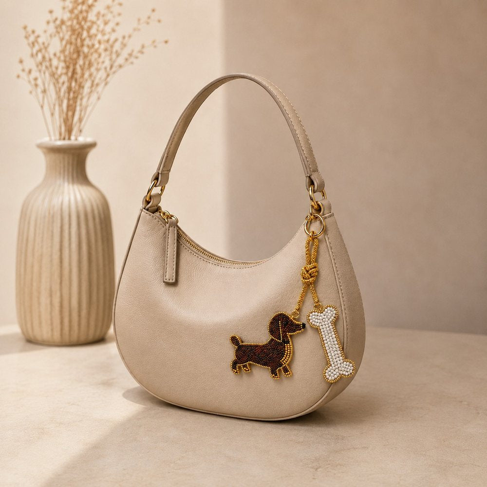 Charm da borsa e portachiavi decoro Bassotto e Osso WD LIFESTYLE - immagine 2