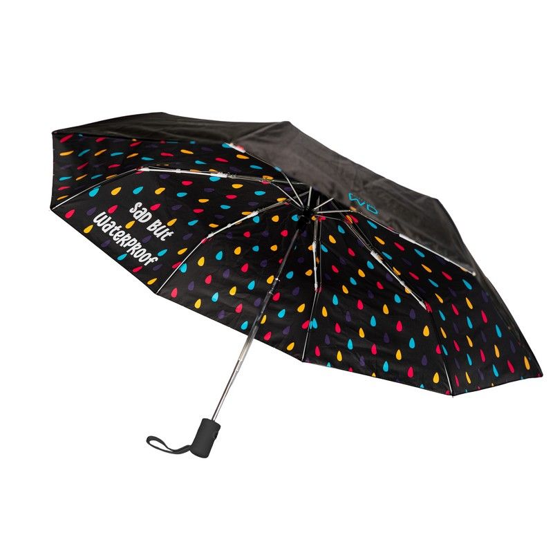 Regenschirm mit automatischer Öffnung und Schließung Dekor "Sad but Waterproof" D97cm Schwarz WD LIFESTYLE